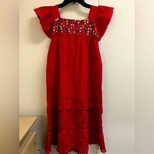 Girls red embroidered fiesta dress